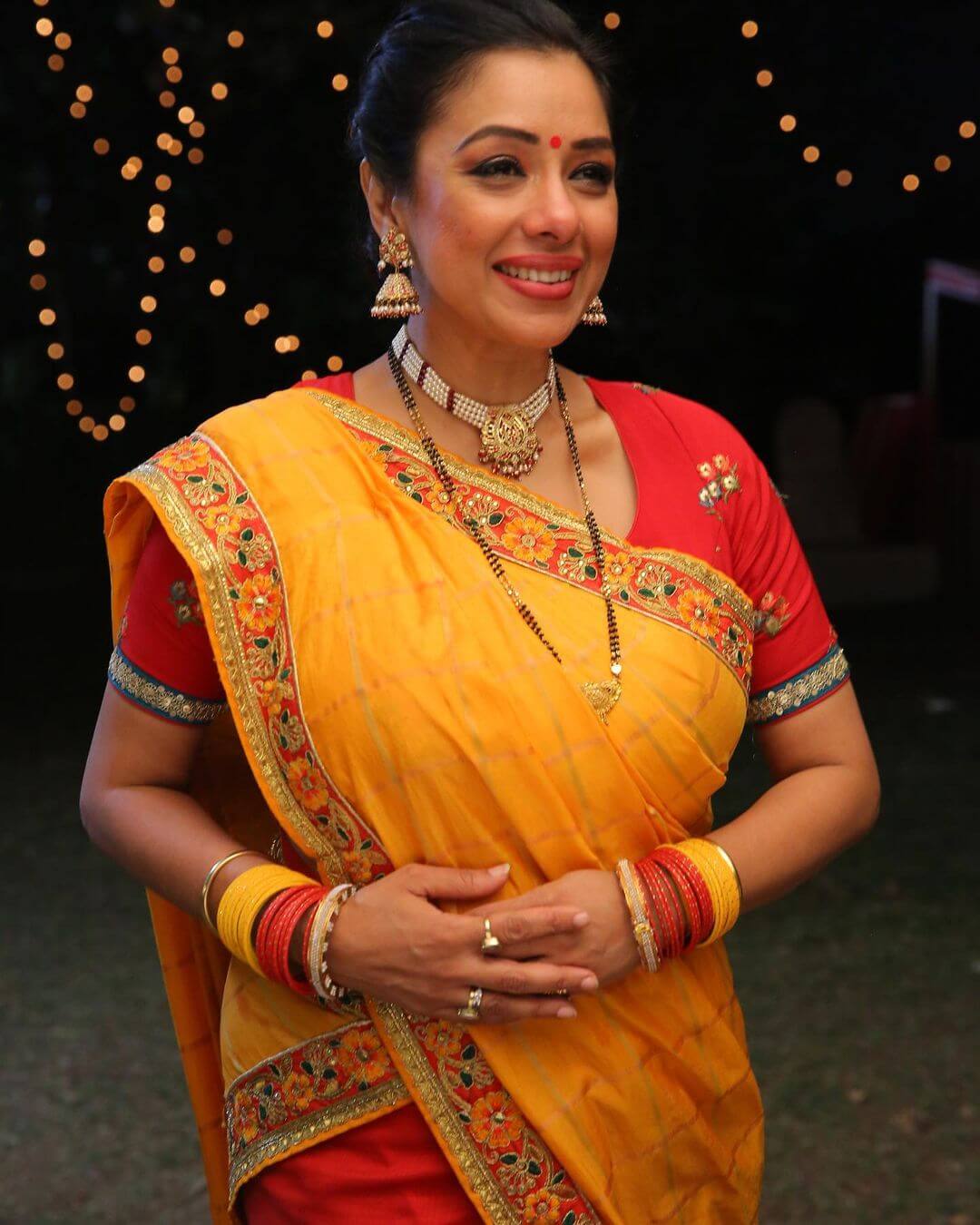 Sarabhai Vs Sarabhai Actress Rupali Ganguly In Traditional Yellow And Red Saree