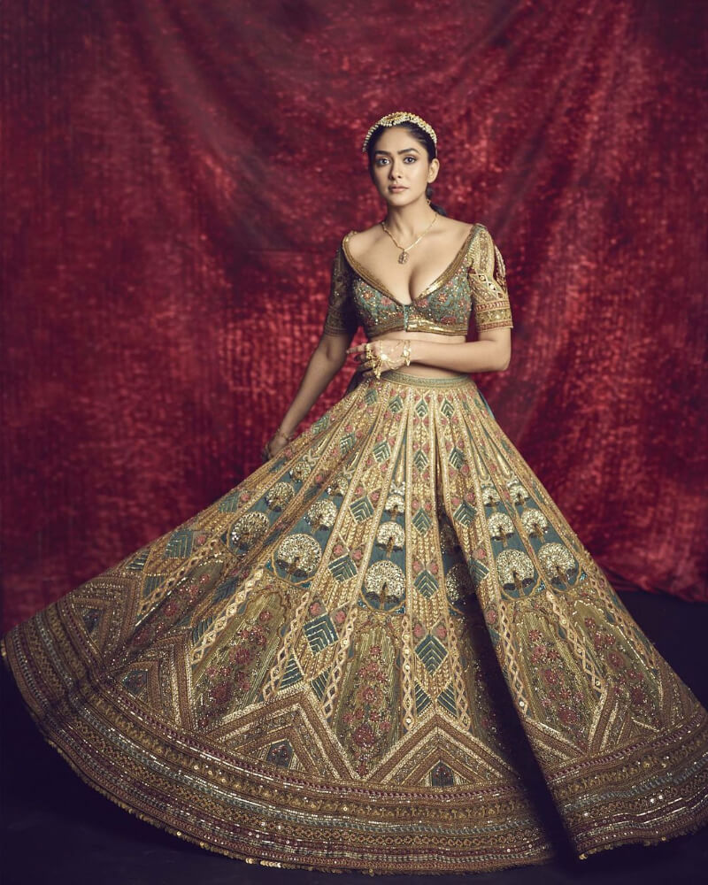 Instagram Star Mrunal Thakur in  Embroidered Bridal Lehenga