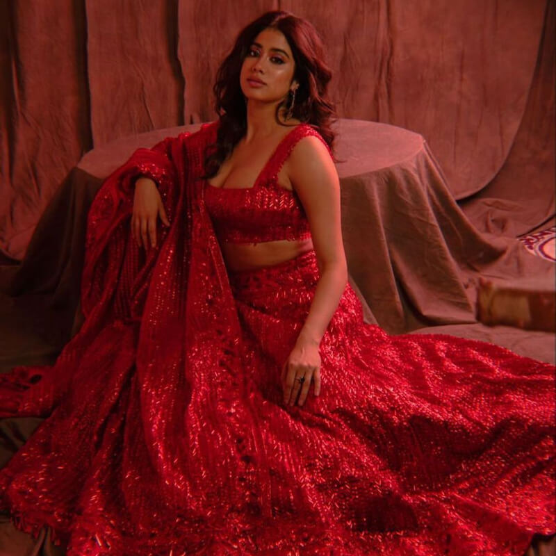 Janhvi Kapoor In Sequinned Red Lehenga