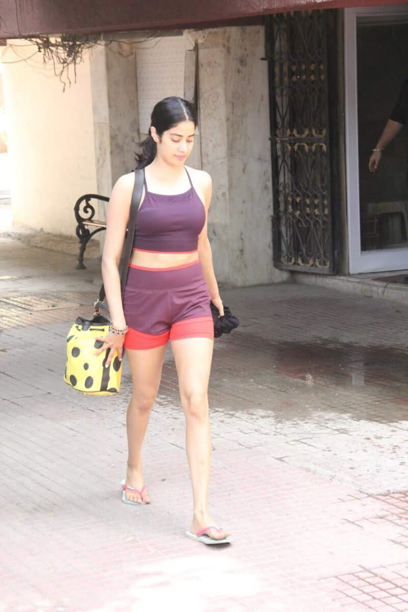 Janhvi Kapoor Spotted At The Gym In Violet And Orange Gym Wear