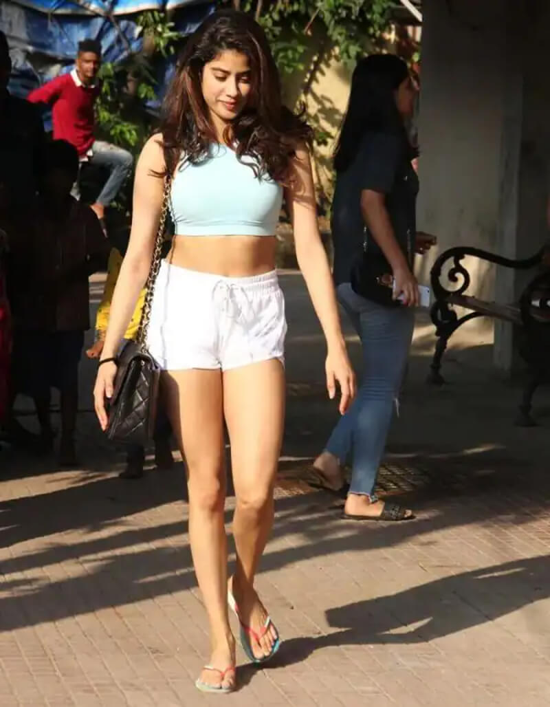 Janhvi Kapoor's Gym Outfit Is Light Blue Sports Bra And White Shorts