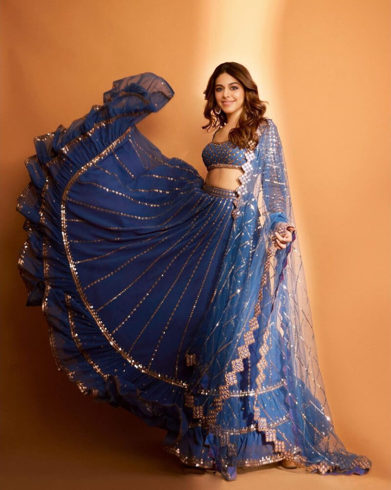 Jawani Janeman Fame Actress  Aalia Furniturewalla in navy blue embellished lehenga