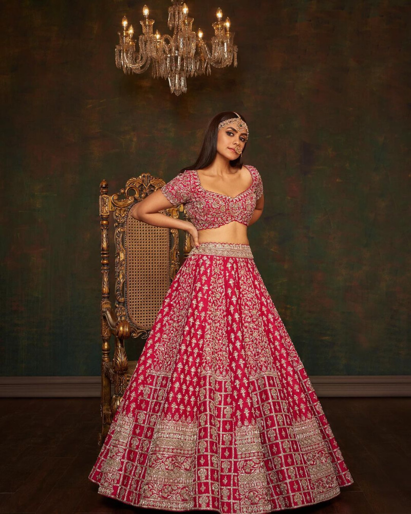 Jersey actress Mrunal Thakur in Pink Embroidered Lehenga Set