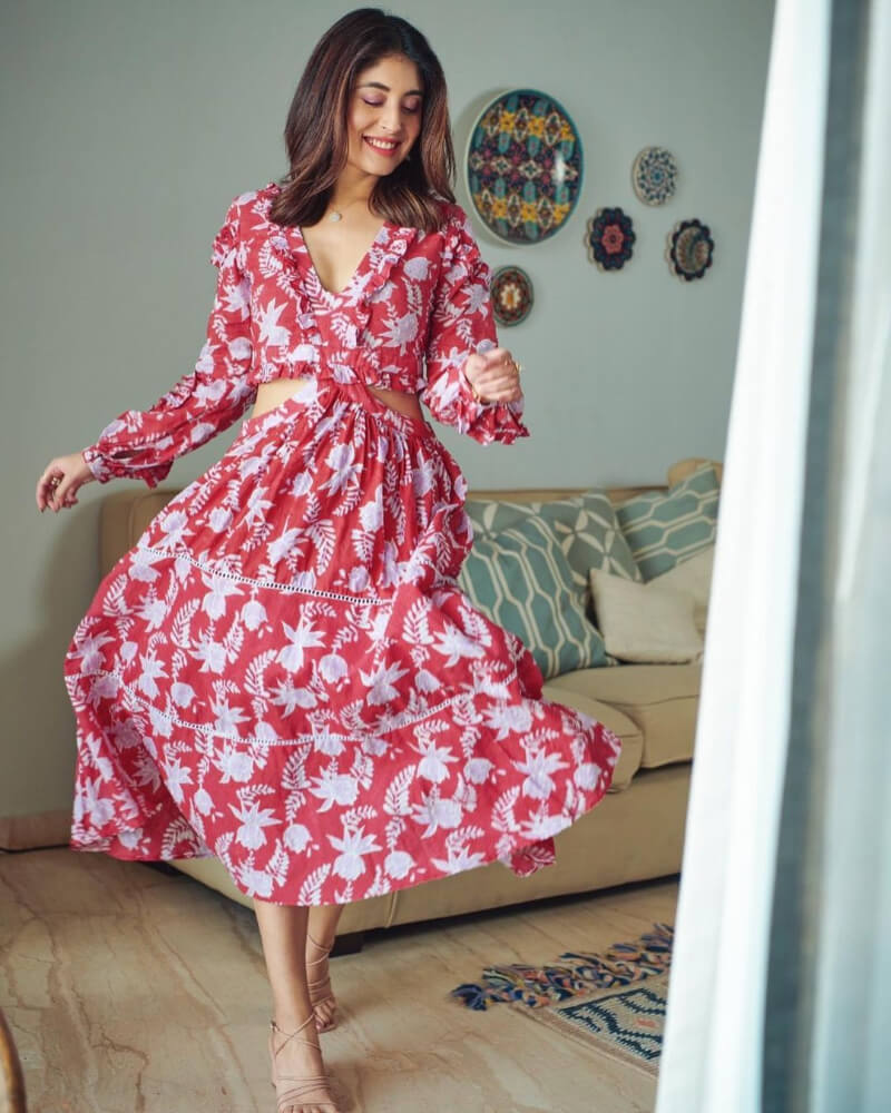 Kritika Kamra  in floral print midi dress