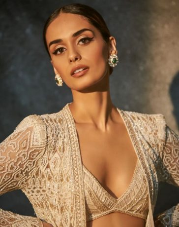 Manushi Chhillar in round silver & Green Gold-Plated stud earrings
