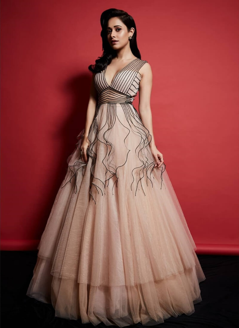 Nushrat Bharucha at Lux Golden Rose Awards in nude gown by designer Dolly J