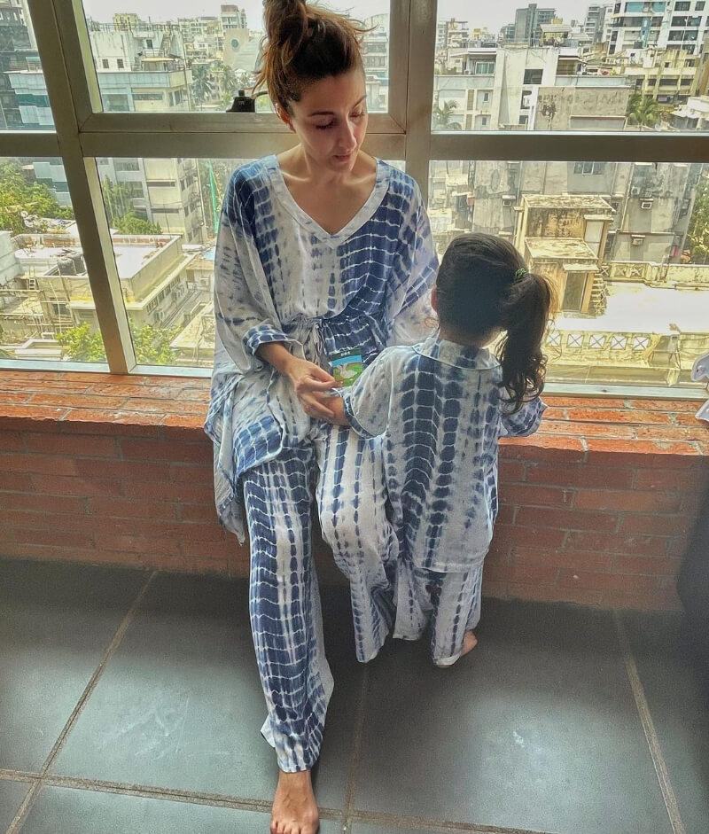 Soha Ali Khan  and her daughter look cute in their matching printed pajama sets
