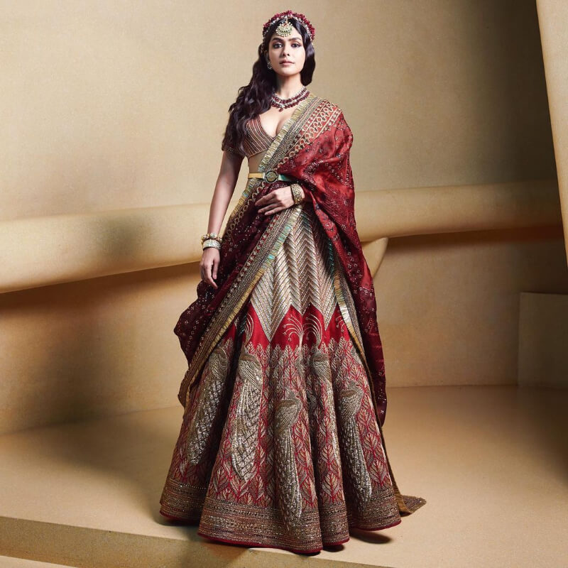 super 30 actress Mrunal Thakur looks stunning bride in red lehenga