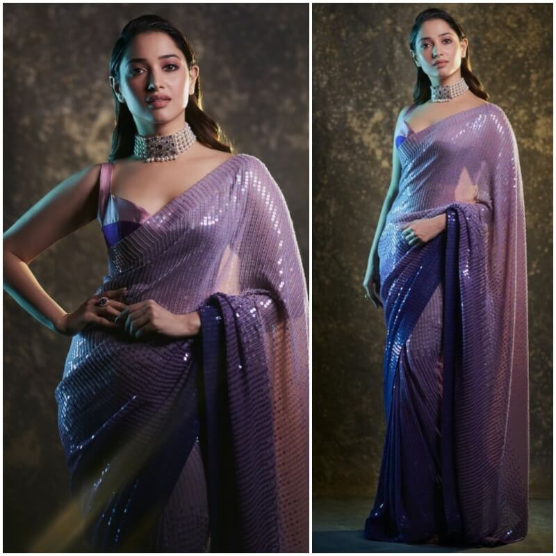 Tamannah Bhatia In Shimmery Saree Designed By Manish Malhotra At Launch Of Aha video  In Hyderabad