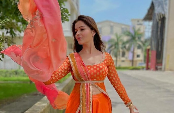 Bollywood Actress Rubina Dilaik In An Orange Lehenga