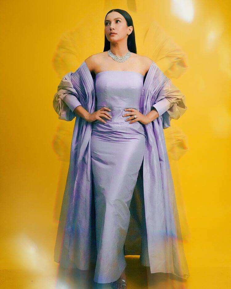 Begum Jaan Actress Gauahar Khan in purple outfit