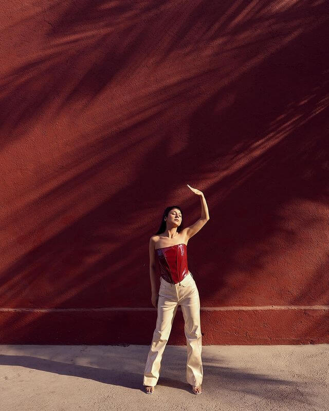 Big Boss Candidate Shehnaaz Gill in Red Corset Top With White Straight Leg Jeans