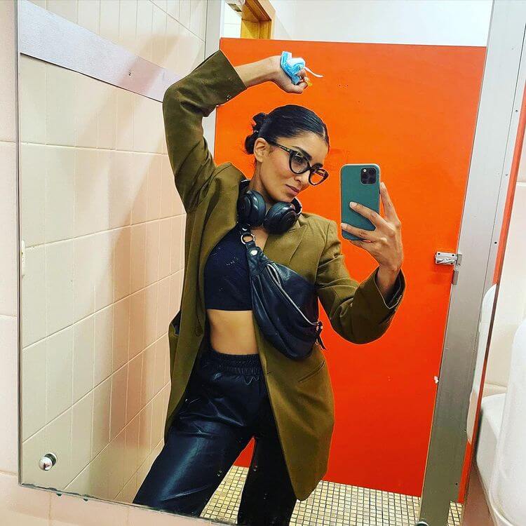 Pallavi Sharda's Greatest Fashion Moments Of All Time Black Leather Pants With A Crop Top And A Jacket