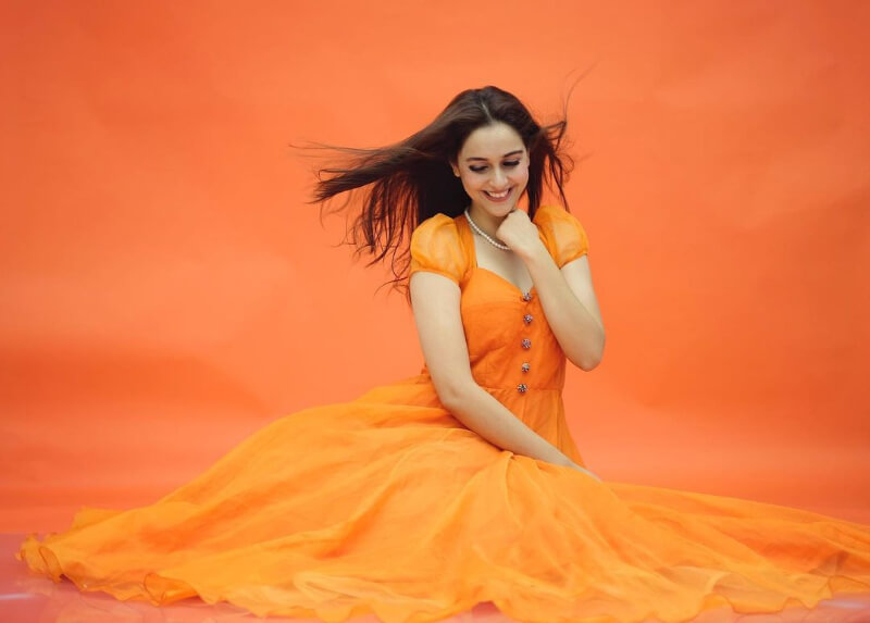 Breathtaking Orange Low-Cut Dress Fabulous Fashion With Sadia Khateeb