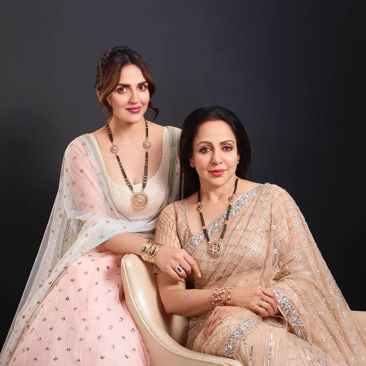 Dream-Girl Hema Malini And Her Diva Esha In Pastel Pink Outfit
