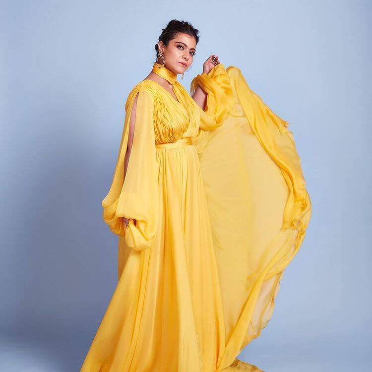 Kajol Devgan's Wardrobe Of Designer Dresses, Sarees, And Outfits Fanaa Movie Heroin, Beautiful Look In Yellow Western Long Dress