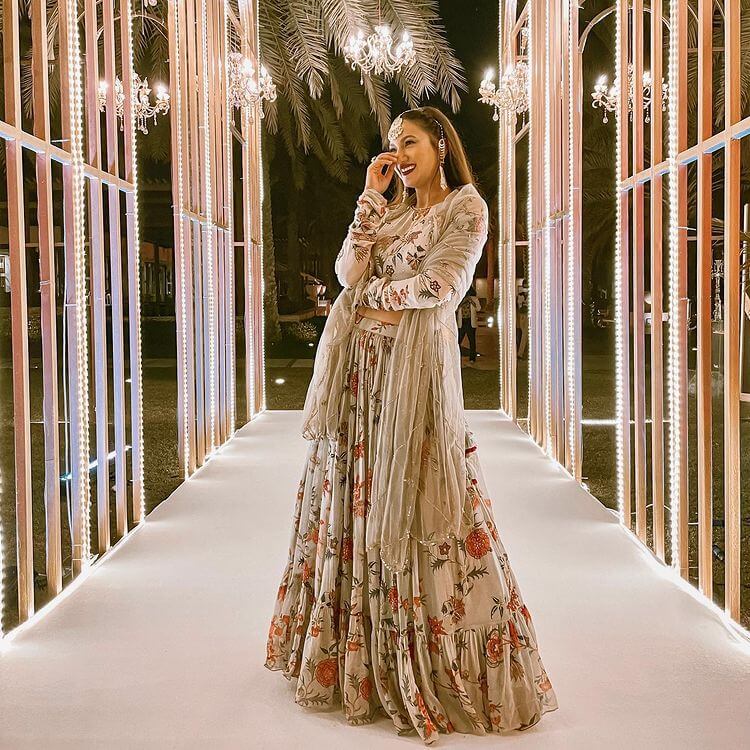 For Eid Celebration Gauahar Khan in Floral Lehenga choli