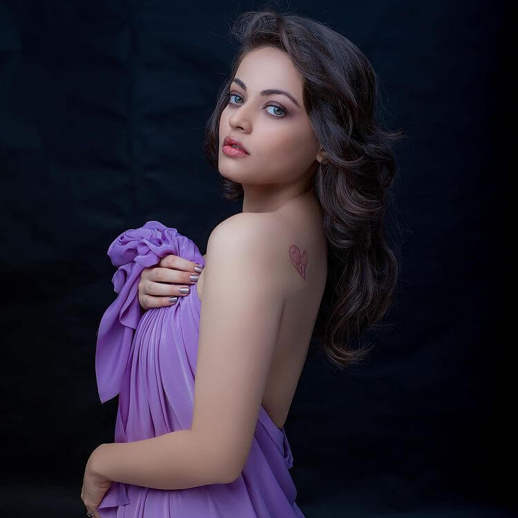 Hindi Movie Actress, Sneha Ullal's Stunning Outfits From Her Closet In A Purple Dress With Heart Shape Tatoo