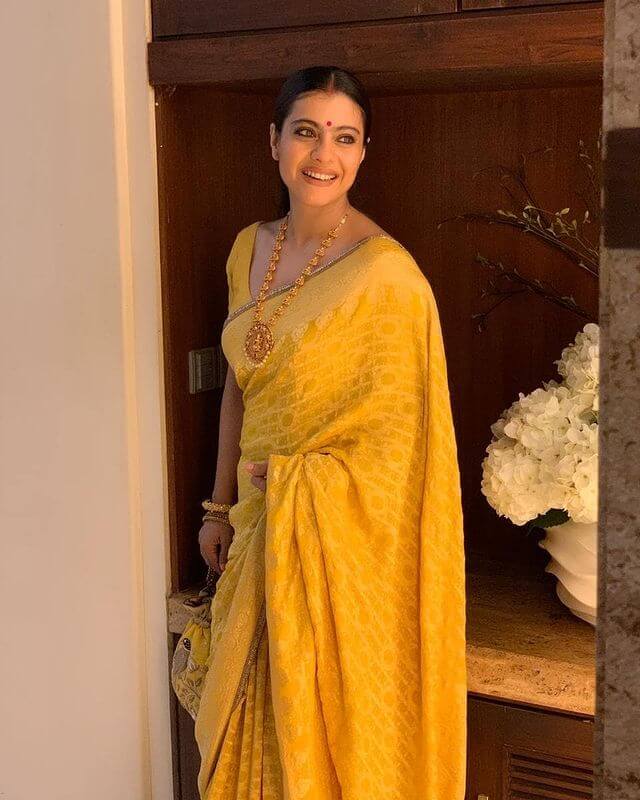Honored By Padma Shiri, Hindi Cinema Actor In Yellow Saree For Durga Puja