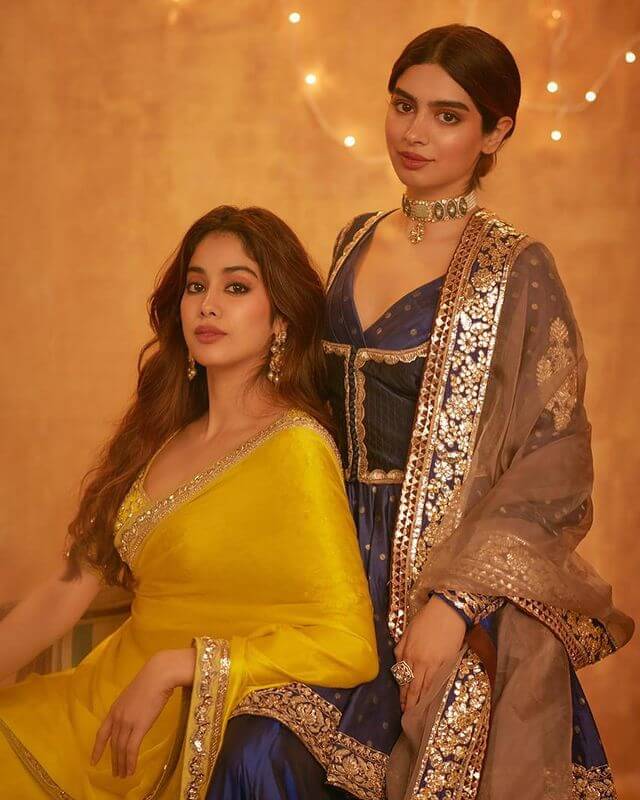 Janhvi Kapoor and Khushi Kapoor in yellow  saree and blue anakali suit