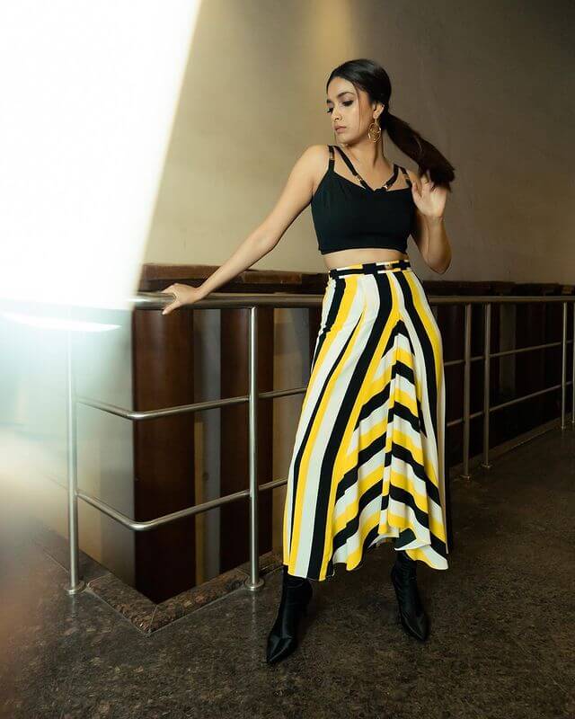Keerthy Suresh Wore A Skirt With Black Boots