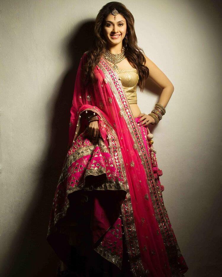 Manjari Fadnnis's Dresses, Summer Outfits, And Ethnic Wear Lovely look in pink lehenga with golden jewelry