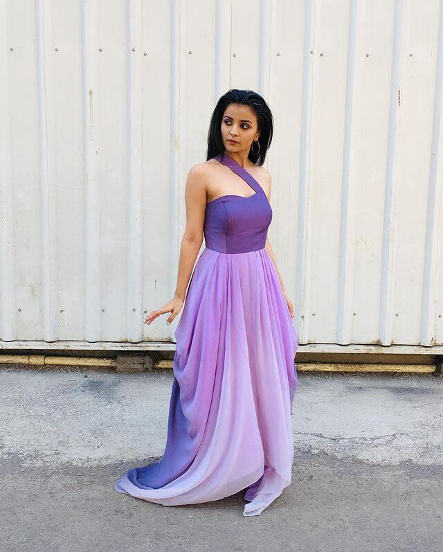 Purple Gradient One-side Shoulder Dress