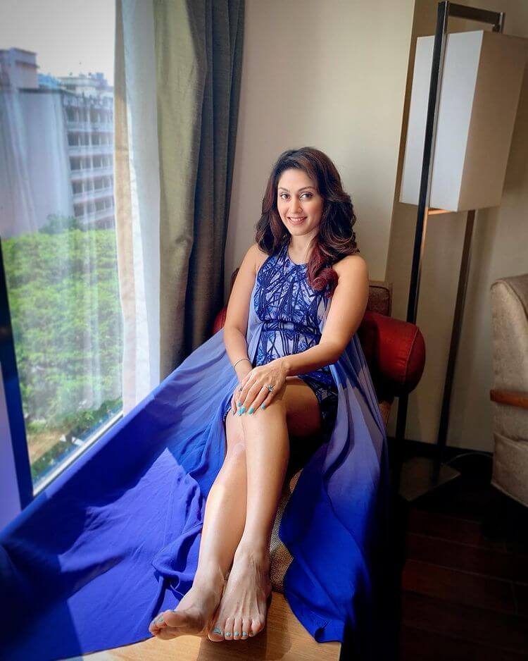 Manjari Fadnnis's Dresses, Summer Outfits, And Ethnic Wear Stunning Look In A Blue Thigh-High Gown