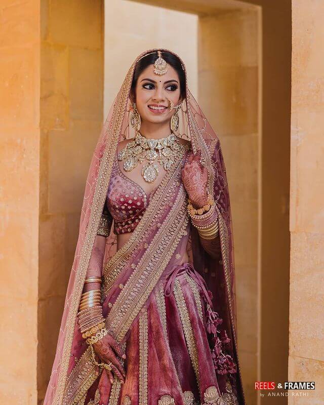 White Metal Jewelry With Pink And Red Lehenga