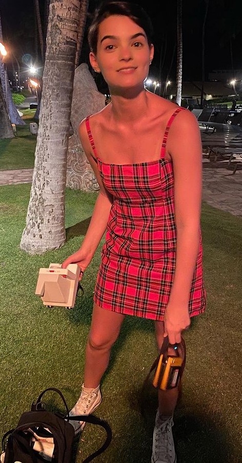 Brianna Hilderbrand In Cool Chequered Red Cami Dress