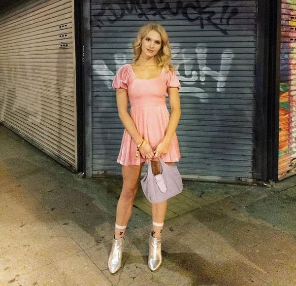 Claudia Is A Doll In A Pink Mini Dress With Puffed Sleeves