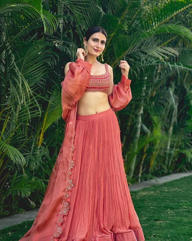 Fathima Sana's Chiffon Long Skirt And Embroidered Blouse Are Perfect For A Wedding