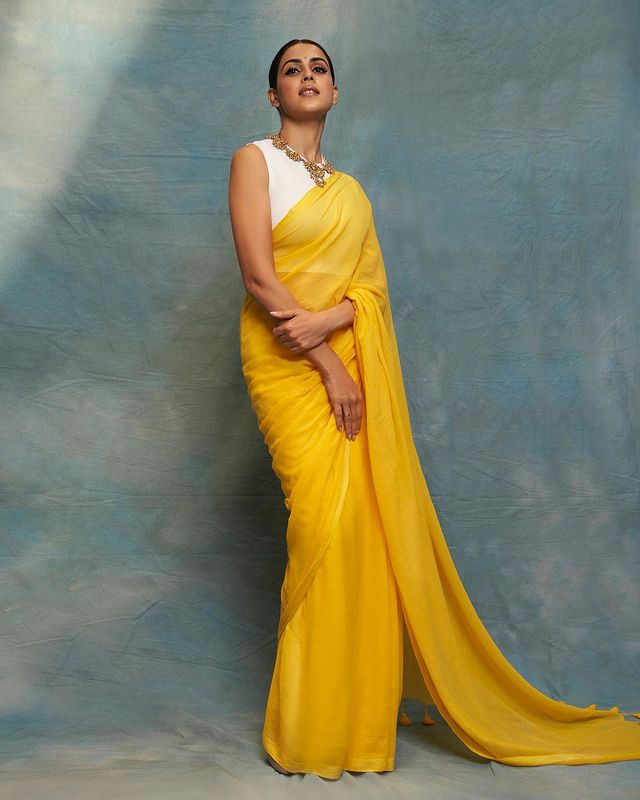 Genelia D'Souza Is Elegant In The Sheer Yellow Saree