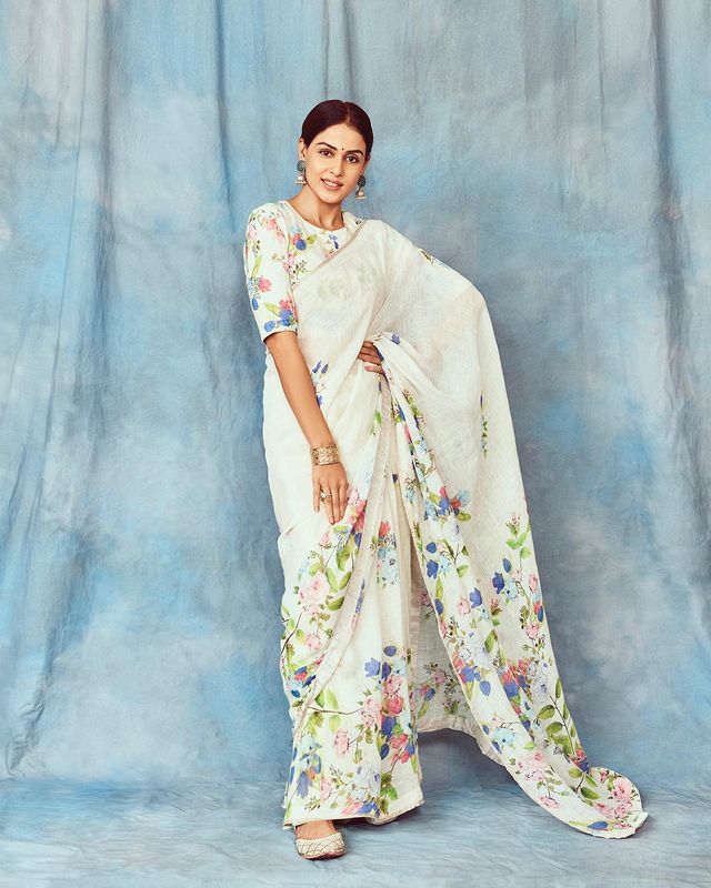 Genelia Is A Sight To Behold In A White Floral Saree