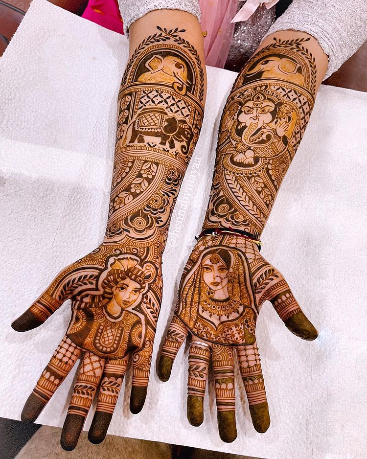 Henna Design With Elephants And Bride Groom
