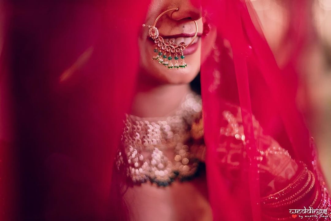 Jhumka Works Green Pearl Nath Design For Brides