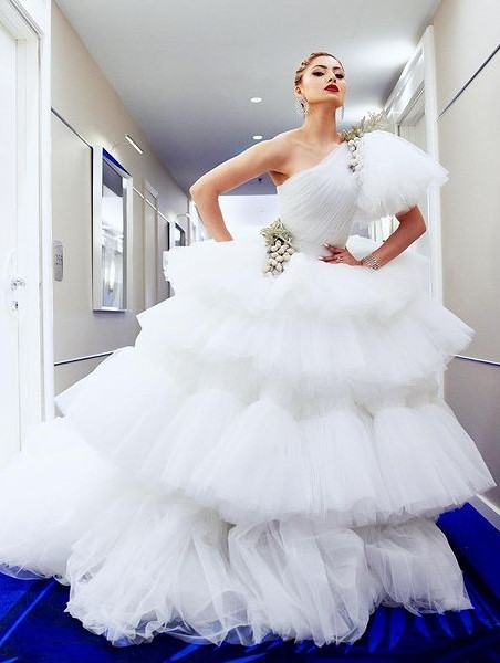 Layered Frilly Gown With Grapes