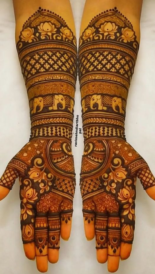 Lotus Mehndi Design With Elephant Belt