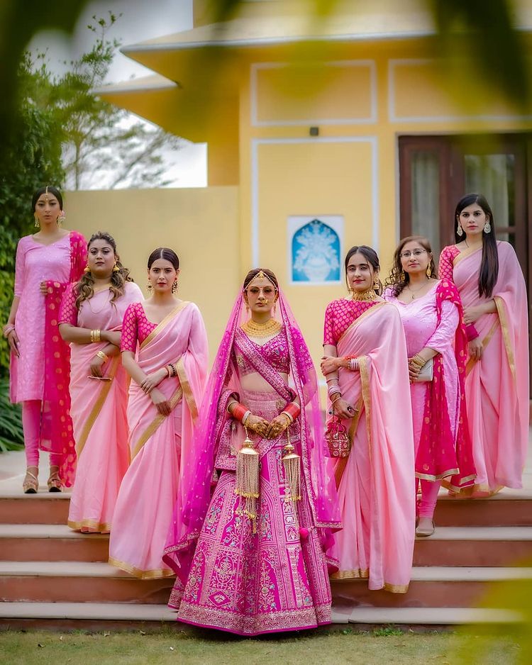 Pink Stunning Look Relative On Her Weddings Day With Bride