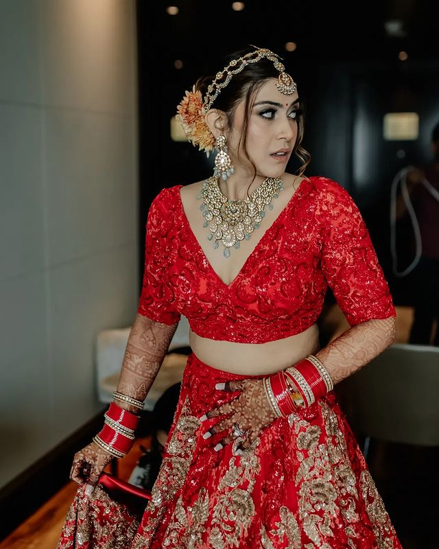 Red Chura With Red Wedding Outfit For Brides