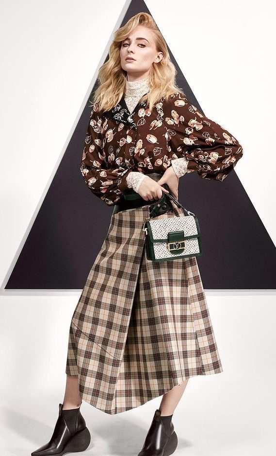 The GOT Star In A Checkered Skirt And Floral Blouse For Lv Pre-Fall19