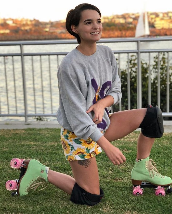 The Lady Of Cuteness, Brianna Hilderbrand In Grey Sweatshirt And Sunflower Print Shorts