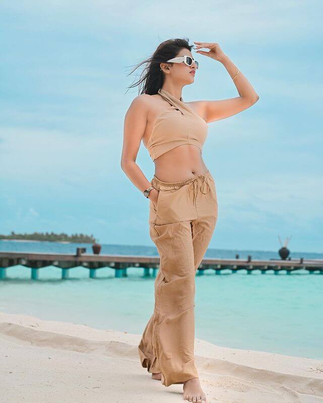 Anjali Arora Instagram Star, Latest Looks And Outfits In Brown Color, Baggy Pants, Or Crop Top Beachside Outfit