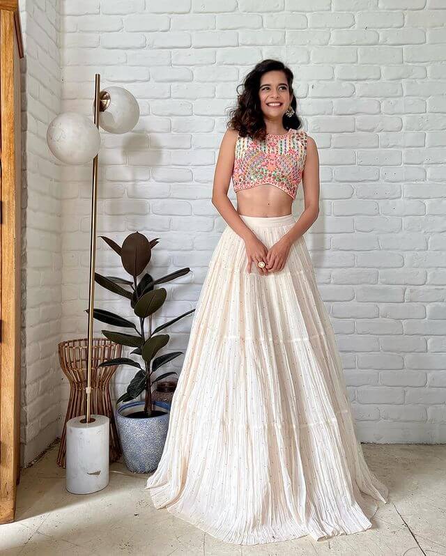 Mithila Palekar's Ethnic Outfits, Her Unconditional Love For Indian Dresses Ivory Embellished Lehenga