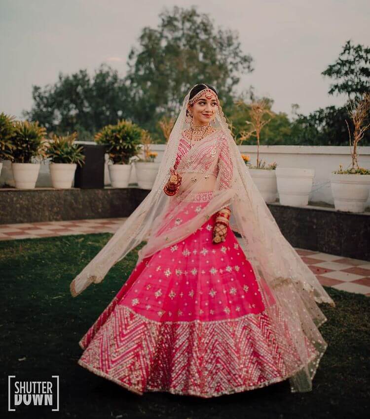 Pink Lehenga With White Dupatta For Brides On Weddings Functions