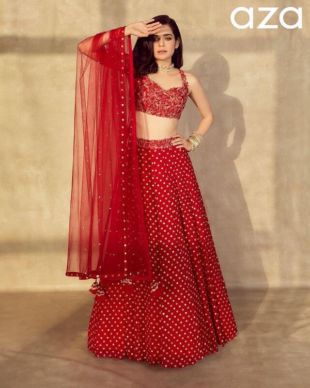 Mithila Palekar's Ethnic Outfits, Her Unconditional Love For Indian Dresses Red Hue Golden Embroidered Lehenga 