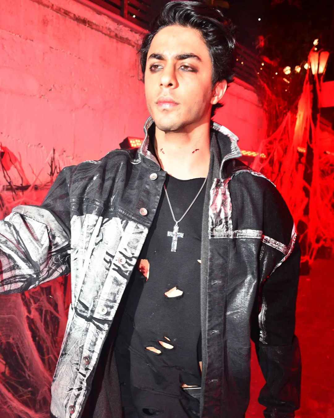 Aryan Khan In All Black Look. He Was Wearing A Ripped Tee,  Jacket, And Pants