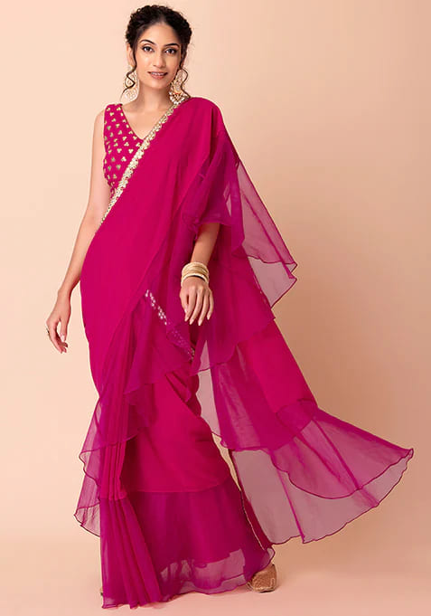 Beautiful Designed Pink Saree