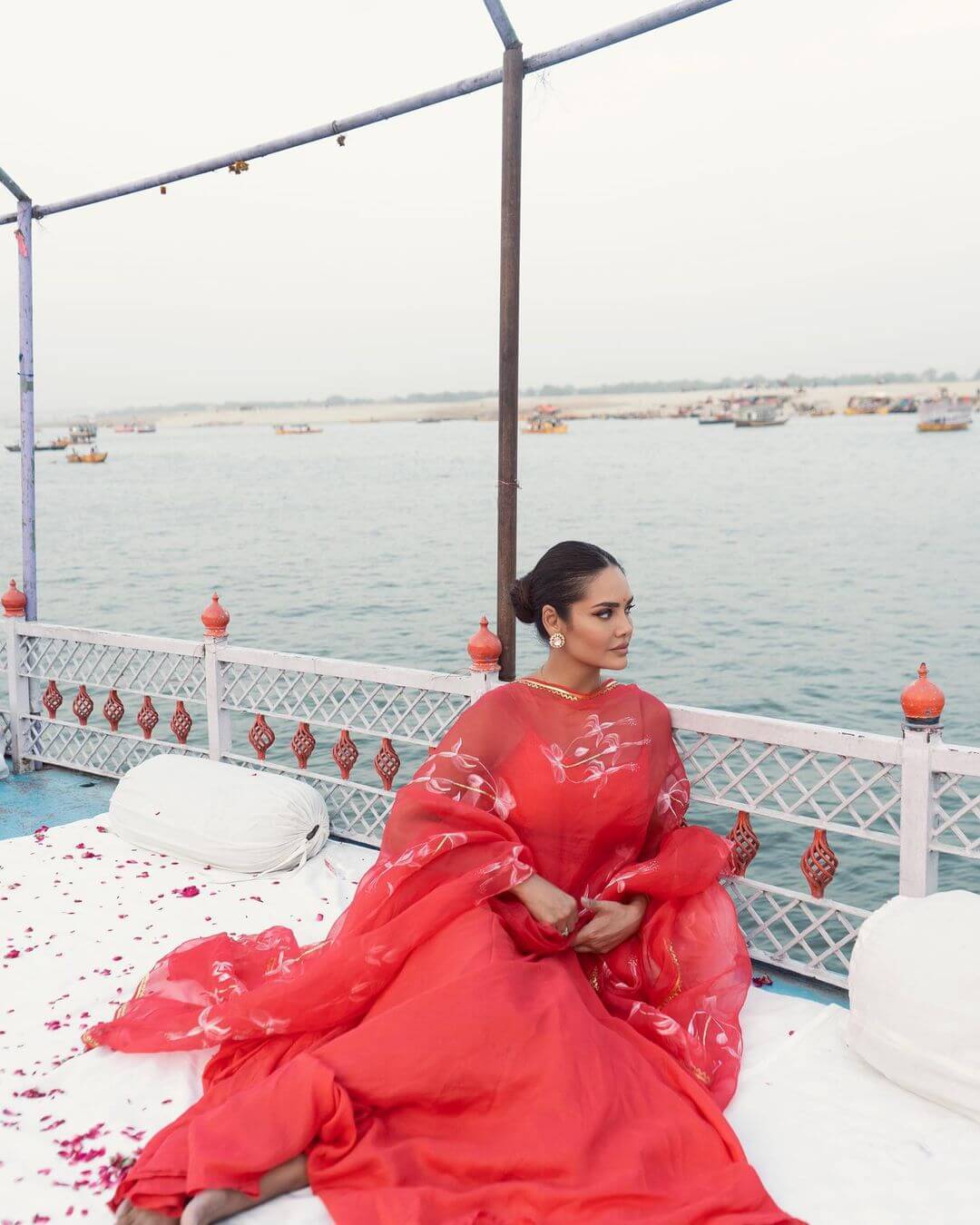 Esha Gupta's Glamorous Look In Red Colored Dress