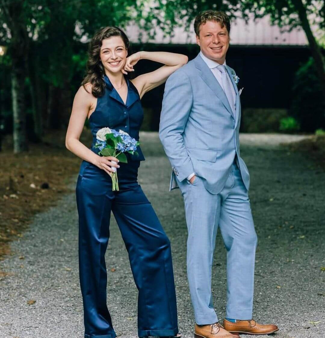 Fabulous Ariane In Stunning And Glossy dark Blue Satin Co-Ord Set